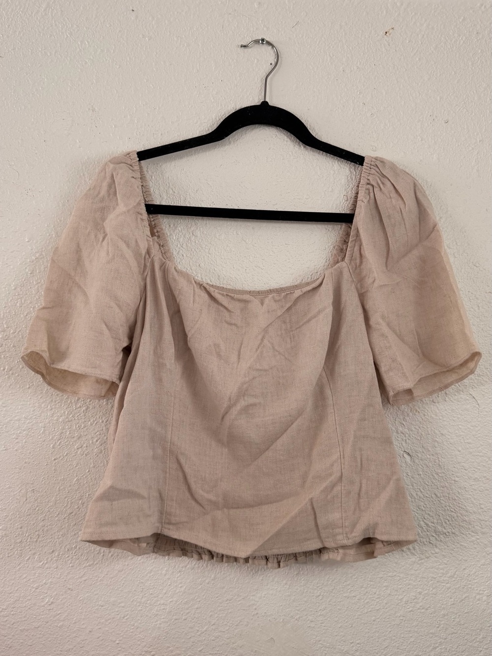 Beige Puff Sleeve Square Neck Top